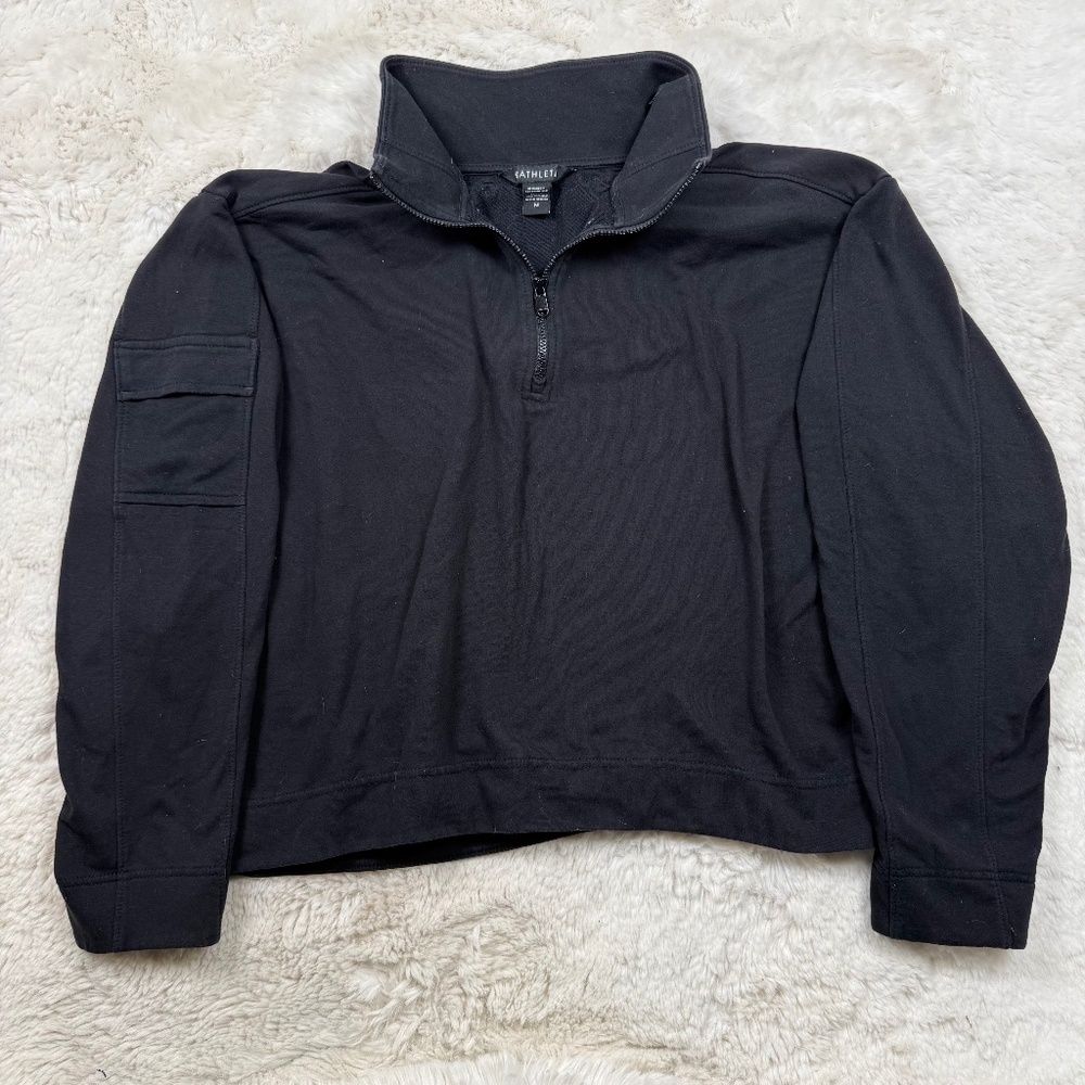 Athleta Women's Quarter Zip Cropped Black Long Sleeve Sweatshirt Size Medium